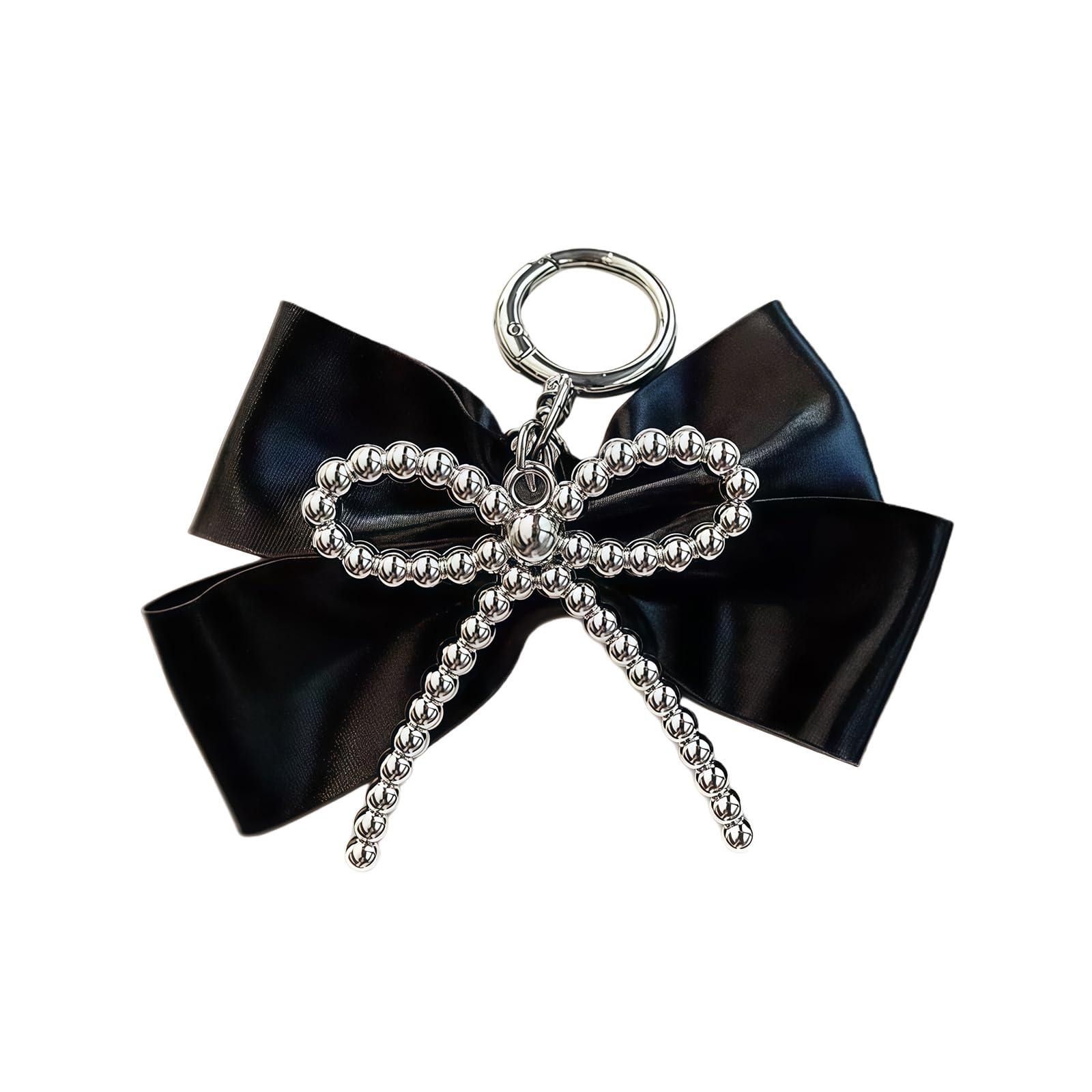 Vdaxvme Unisex Black Lightweight Portable Silver Bowknot Charm For Everyday Use As Keychain Or Bag Decors In Sweet Cool Styles Fashion Keychain,