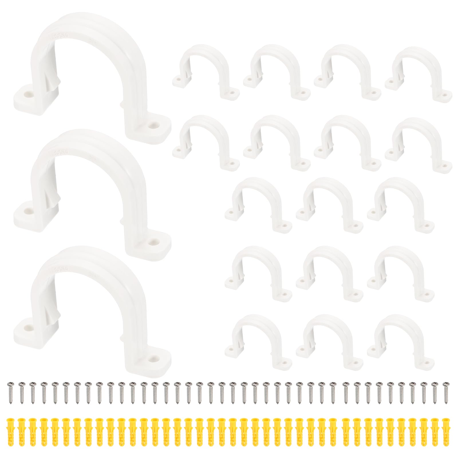sourcing map 20 Pcs SCH 1 in(32mm) PVC Pipe Clamp, Pipe Strap U-Tube Clamp Conduit Strap Clamps with Screws and Expansion Tubes for Fixing Plumbing Electrical HVAC