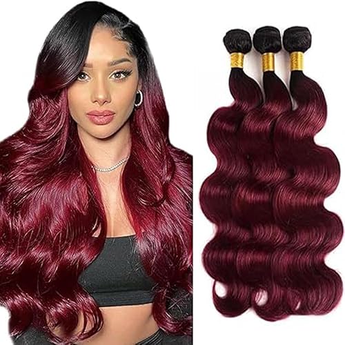 T1B99J Ombre Burgundy Human Hair Bundles 26 28 30 Inch Color 99J Body Wave Burgu