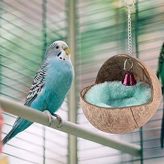 AYNEFY Coconut Shell Bird Nest House Bed Breeding Nesting Anti-Pecking Bite with Warm Pad and Bell for Bird Parrot Budgie Parakeet Cockatiel Conure Lovebird Canary Finch