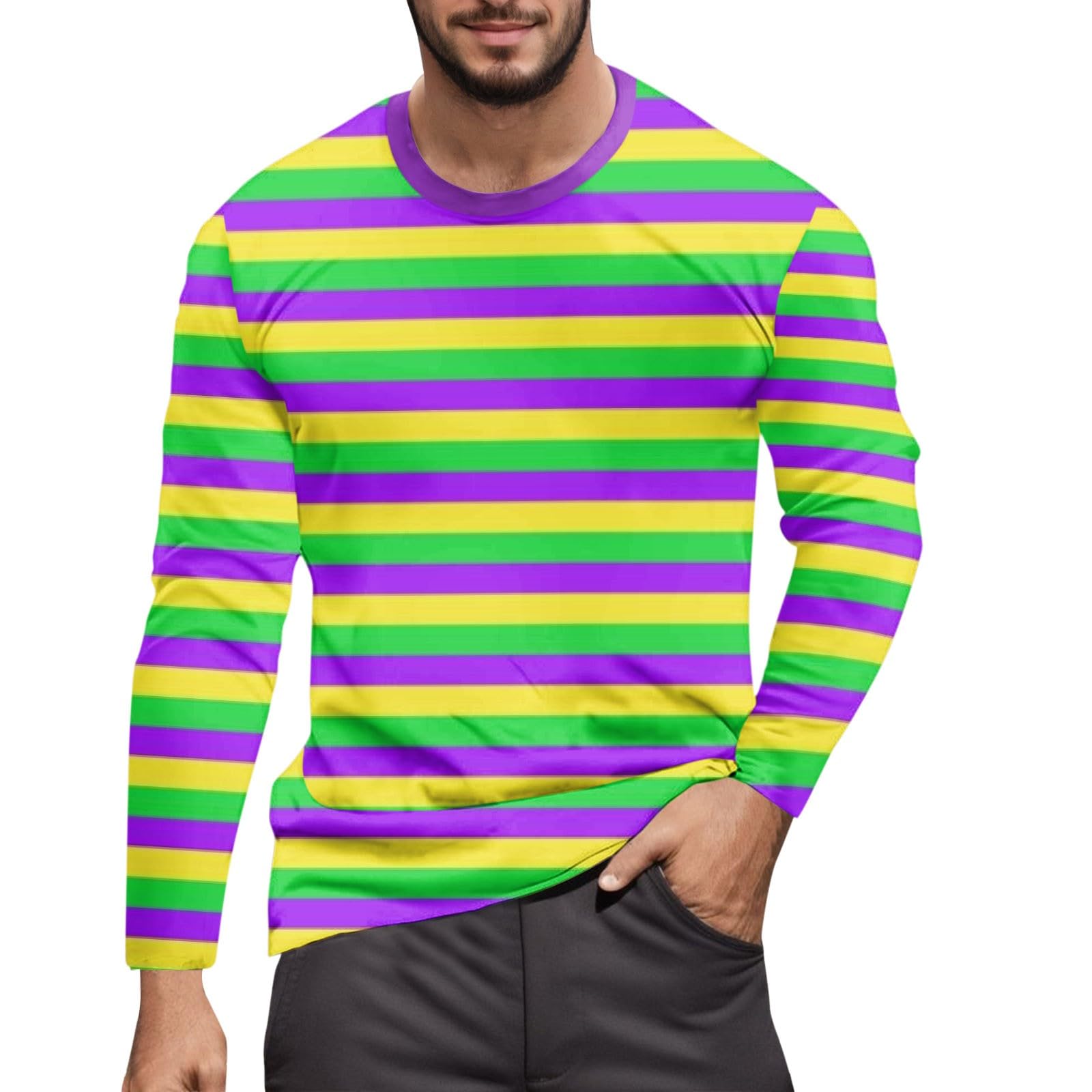 Striped Shirt Men Women Red White Long Sleeve T-Shirt Carnival Long Sleeve T-Shirt Horizontal Stripes Wide Stripes Fine Stripes Crew Neck Leisure Top Striped Shirt Fancy Dress Costumes, Purple (purple