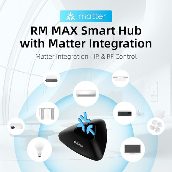 Broadlink RM MAX Smart Home Hub, Matter Compatible, Code Learning Wi-Fi & BLE Universal Remote for IR and RF Devices, Compatible with Alexa & Google Home