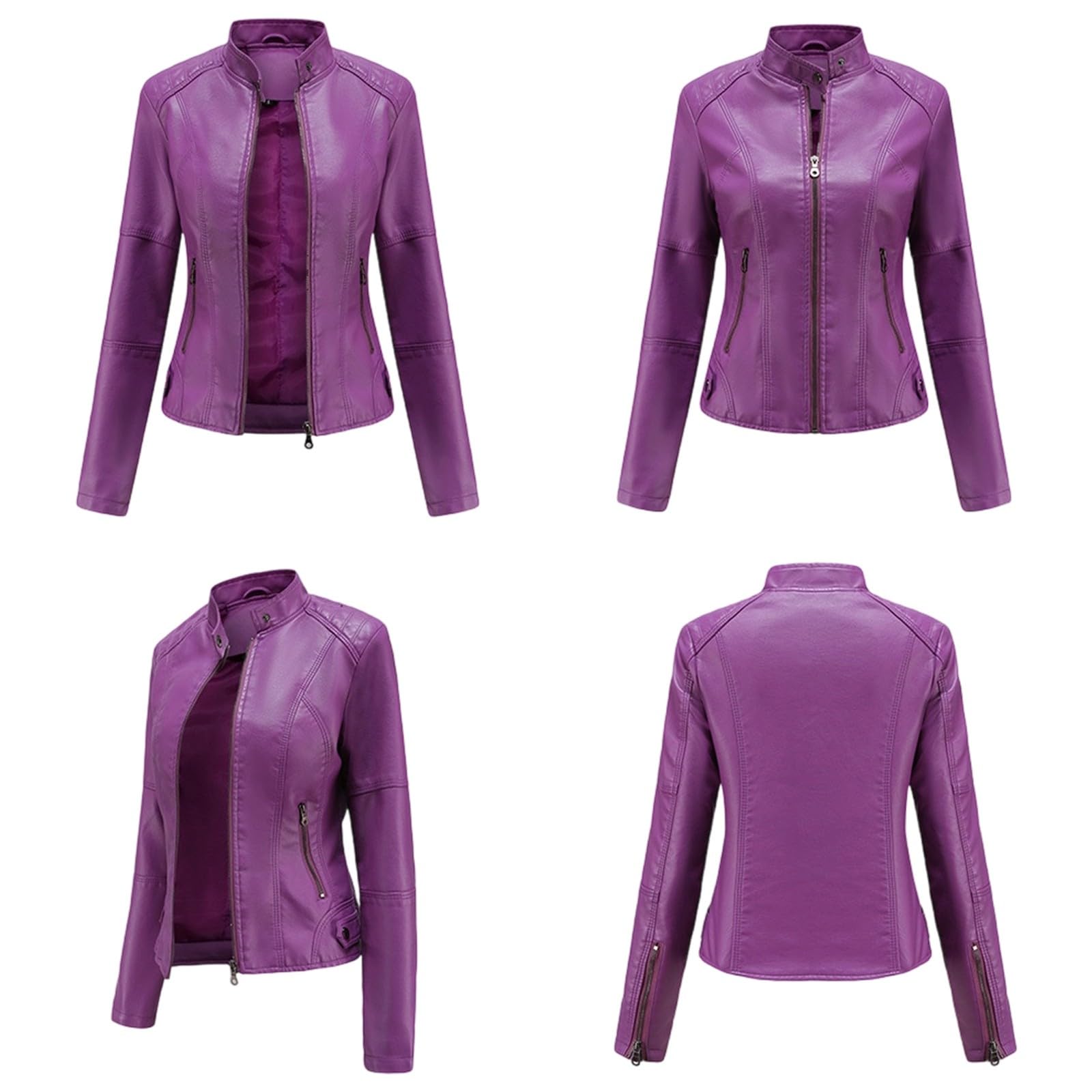 Übergrößenjacke im Motorrad-Stil, Damen Oberbekleidung mit Stehkragen, lässiger Freizeitmantel für den Alltag und kühle Tage