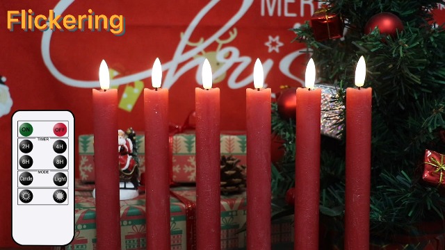 Image of GenSwin Flameless Red Taper Candles Flickering with 10-Key Remote, Battery Operated Led Warm 3D Wick Light Window Candles Real Wax Pack of 6, Christmas Home Wedding Decor(0.78 X 9.64 Inch)