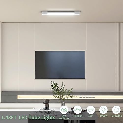 Miniatura 4 de Airand Lámpara de techo LED de 5000 K con enchufe, luces LED de tubo de 1.43 pies, luz de armario enlazable de 16 W para banco de trabajo, sótano,