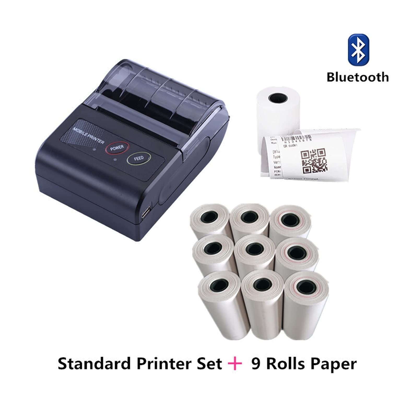Portatile senza fili Bluetooth Ricevuta stampante 58 millimetri 2" Bluetooth stampanti termiche Label Maker for i negozi Mini Bill Printer Supplies(Add 3 Rolls Paper)