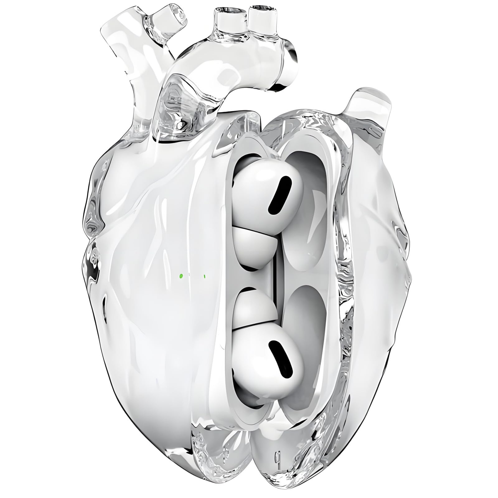 Jxzyil 心臓デザイン for AirPods Pro / Pro2 / 3 対応 クリア シリコンケース 3D ソフトカバー えあほっつぷろ2 個性派 保護ケース カラビナ付き スタイリッシュデザイン ※本体は付属しません (透明, AirPods Pro(第1世代))