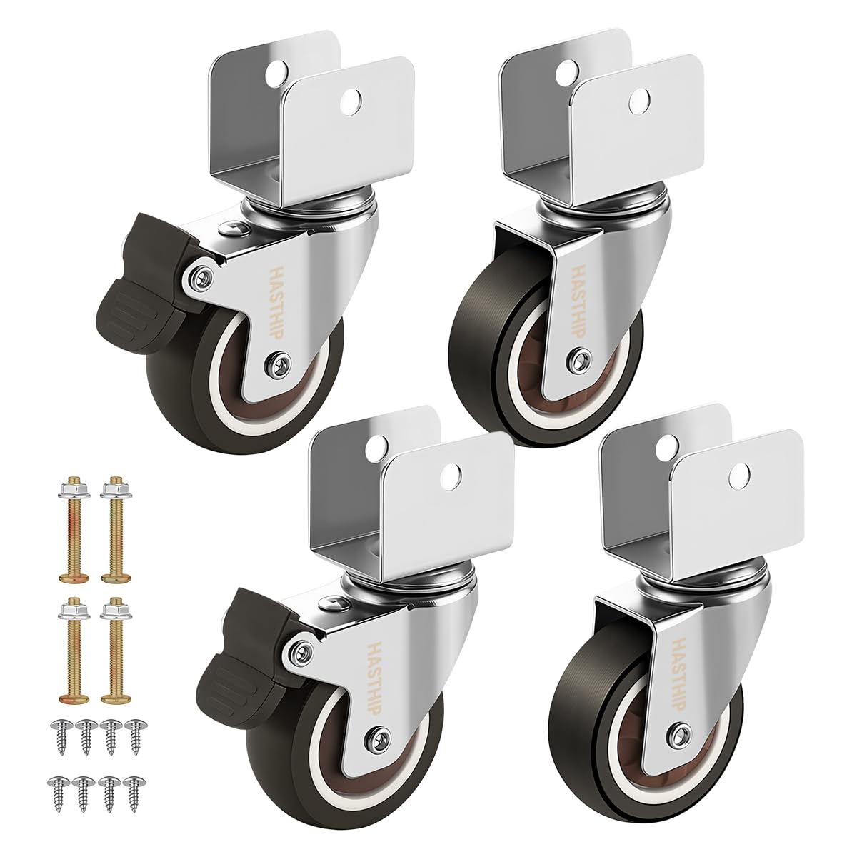 HASTHIP® Generic Heavy Duty 360° Rotating TPR Wheels compatible with U shaped swivel caster wheels for smooth mobility, brake and non brake options, quiet rolling, U bracket mount for furniture carts-image-20