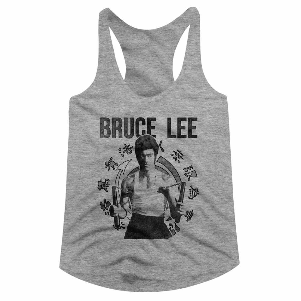 Bruce Lee Chinese Martial Arts Icon Chux Gray Heather Womens Racerback Tank Top