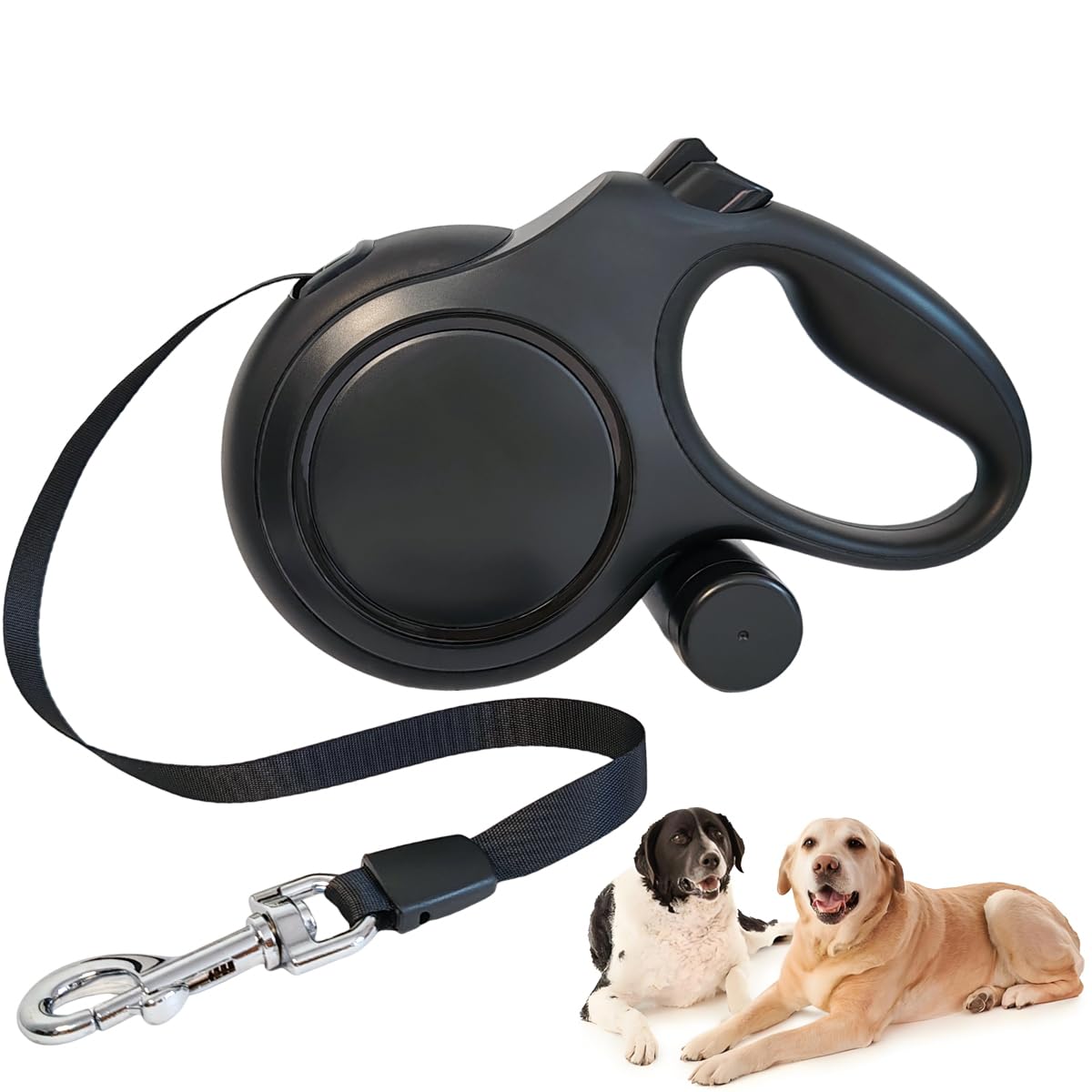 THKWOO 8m / 26ft Retractable Dog Lead for Large Dogs Extendable Dog Leash with Removable Poo Bag Holder, 14mm 360°Tangle-Free One-Handed Brake for dogs up to 50kg / 110lbs Walking Training (Black)