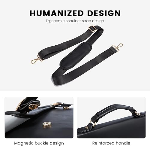 Miniatura 4 de LOVEVOOK Bolsa para computadora portátil para mujer, bonita bolsa de mensajero de poliuretano para trabajo, universidad, color negro