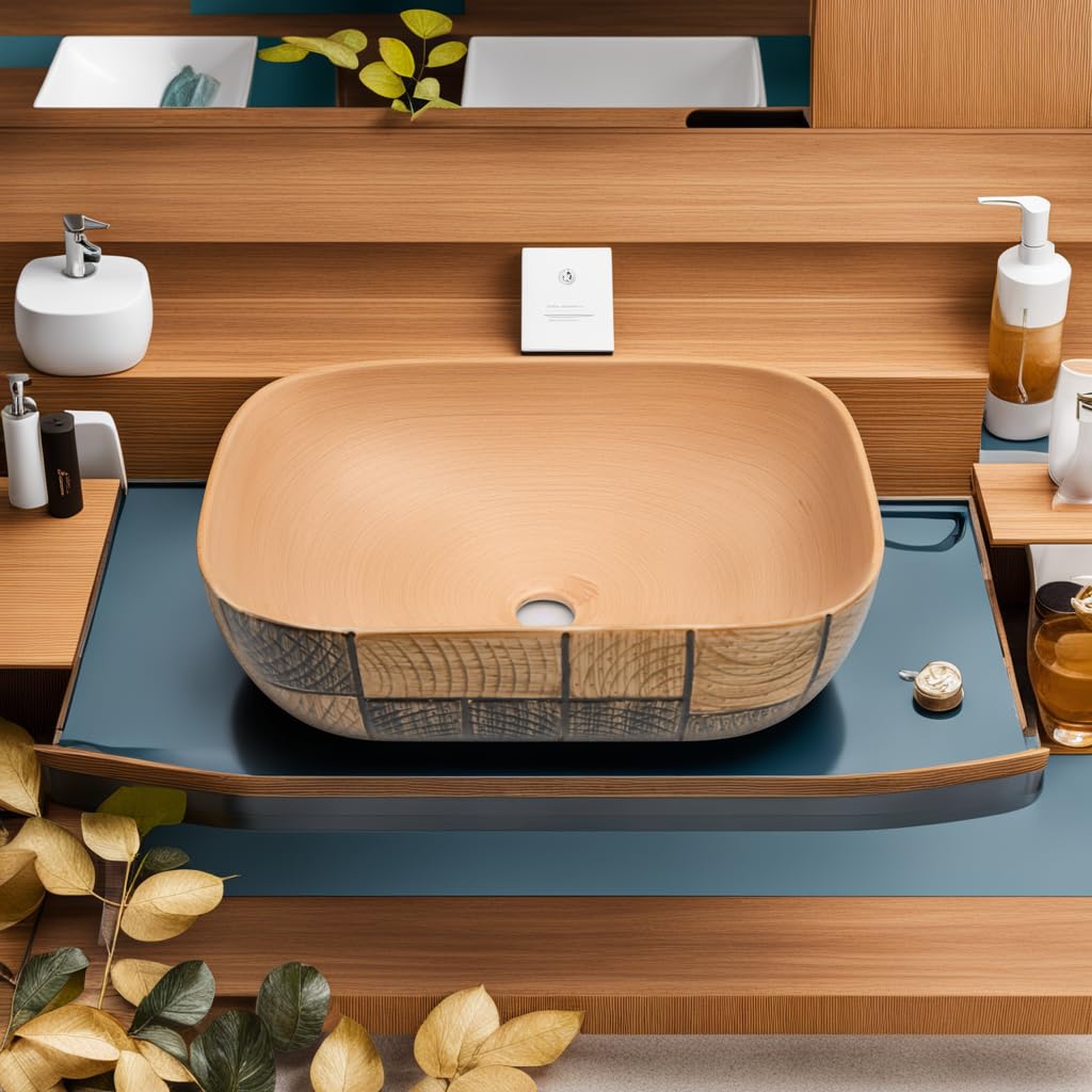 OBCO Ceramic Counter Top Wash Basin | Table top sink | Vessel Sink | Bathroom Sink | Kitchen sink | Over count sink For Bathroom | 18 X 13 X 5 Inches | Wooden Marble Basin | Matt Finish (OBCO-65) (B0CKN8QDHY) Amazon Price History, Amazon Price Tracker