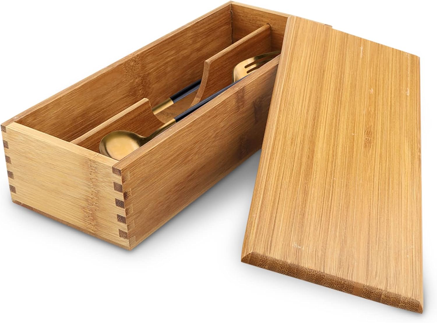 Wooden Cutlery Box with Lid, Silverware Utensil Holder Japanese Spoon
