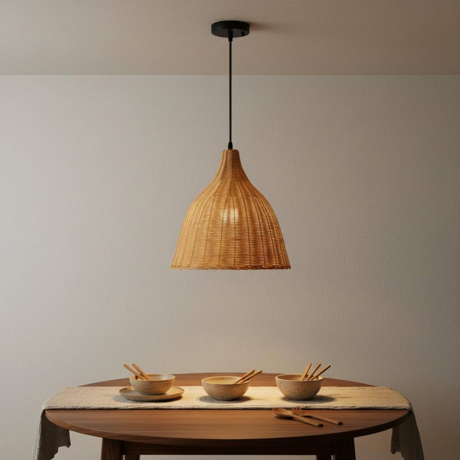 Lampada a Sospensione Intrecciata Rattan Bambù Plafoniera Decorativa E27 Installazione Veloce Ambiente Caldo Adatta per Sala da Tè Sala da Pranzo Ristorante Decorazione Bohemien, 35 Cm