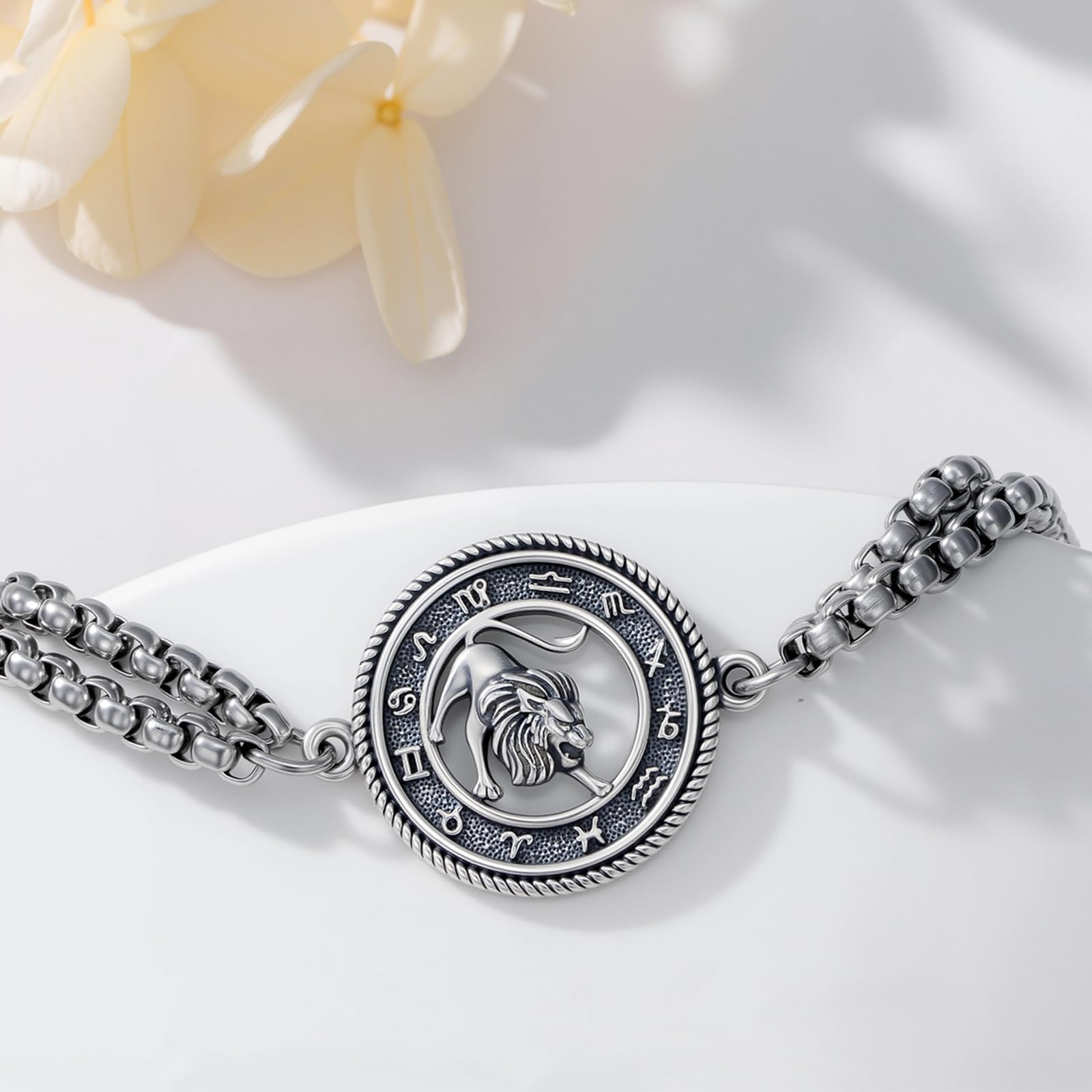 Bracciale con i 12 segni zodiacali per uomini e donne, in argento sterling 925, gioielli di astrologia e oroscopo per regali di compleanno e Natale, con catena in acciaio inossidabile, Große
