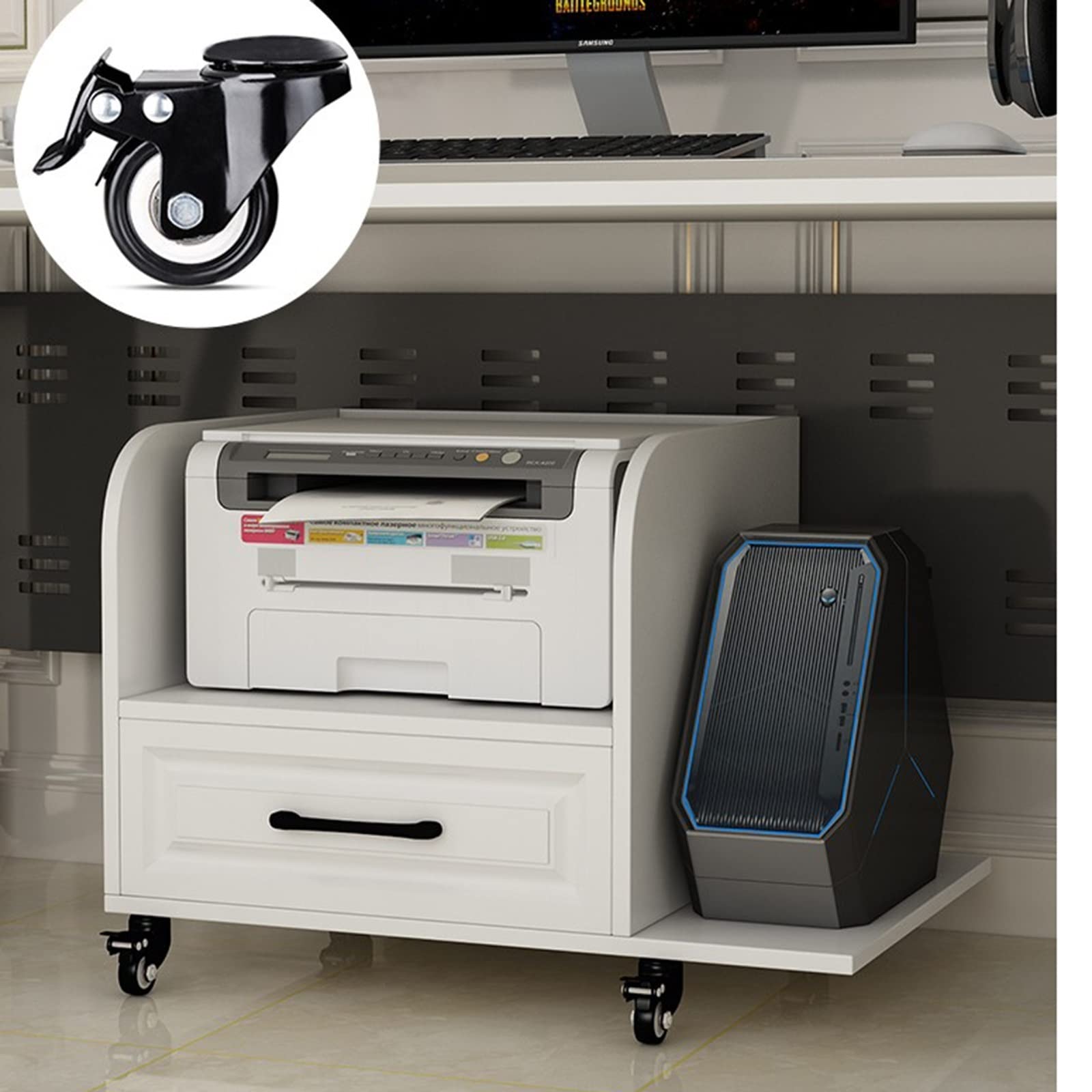 Mueble Impresora Estante extraíble de Oficina Almacenamiento Mesa Soporte Estante Impresora Principal Cajonera Escritorio(C)