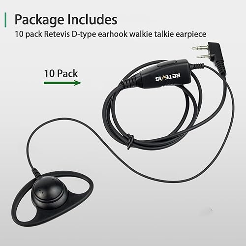 Miniatura 8 de Retevis Estuche de 10, Walkie Talkies con micrófono de 2 pines tipo D para H-777 RT22 RT21 RT86S, compatible con Pxton Kenwood Baofeng BF-888S