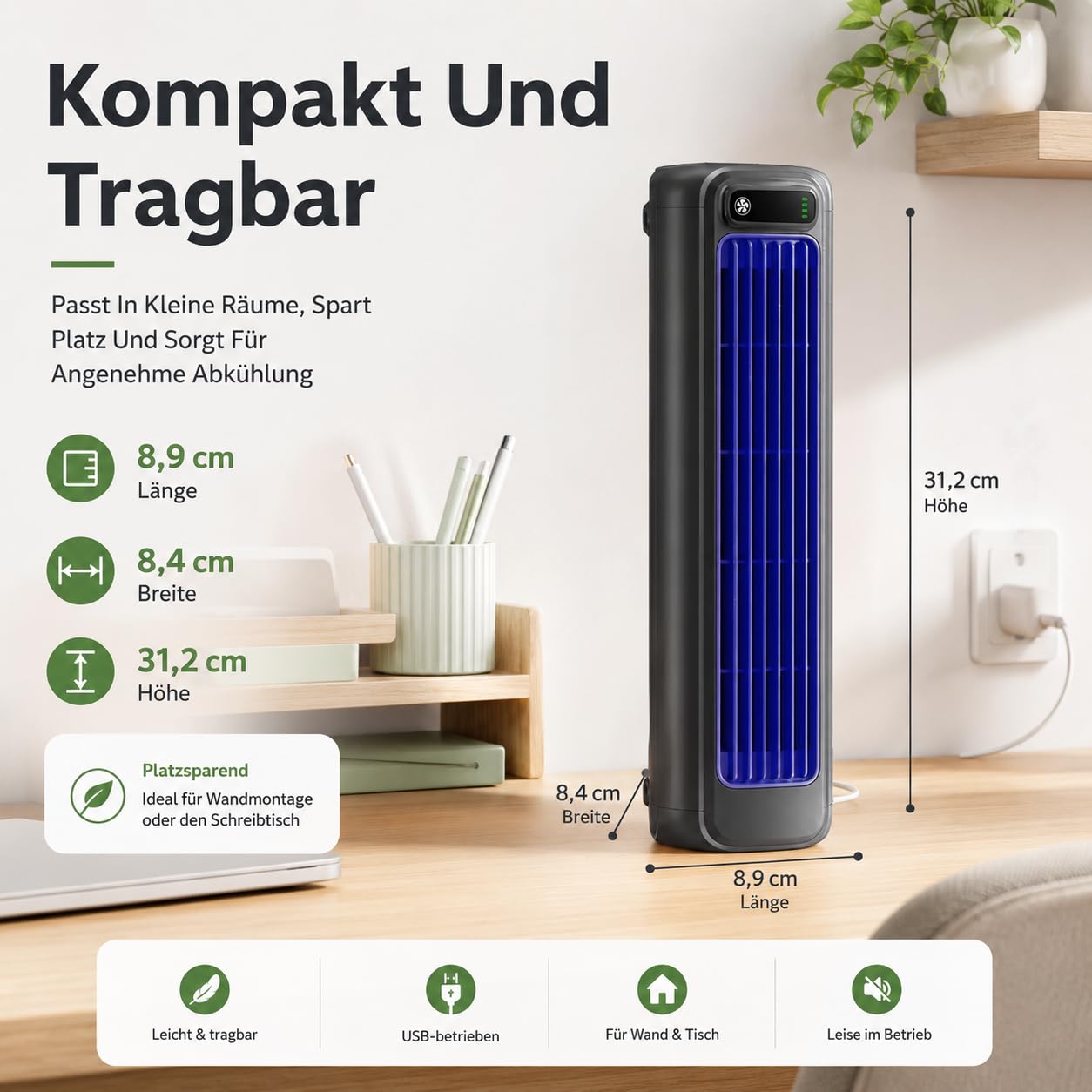 Epicooler Klimaanlage Tragbar - Portable Ac Tischventilator Mit Verdunstungskühlung, Tragbarer USB Lüfter Für Sommer Zuhause Und Camping