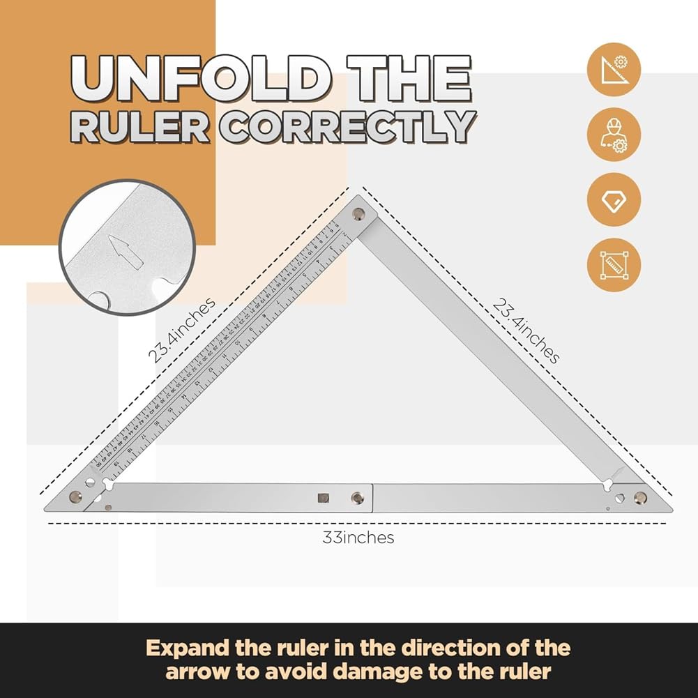 Regla Triangular Plegable de 24 Pulgadas para Carpintero, Herramienta de Construcción, Regla de Ángulo de Medición.