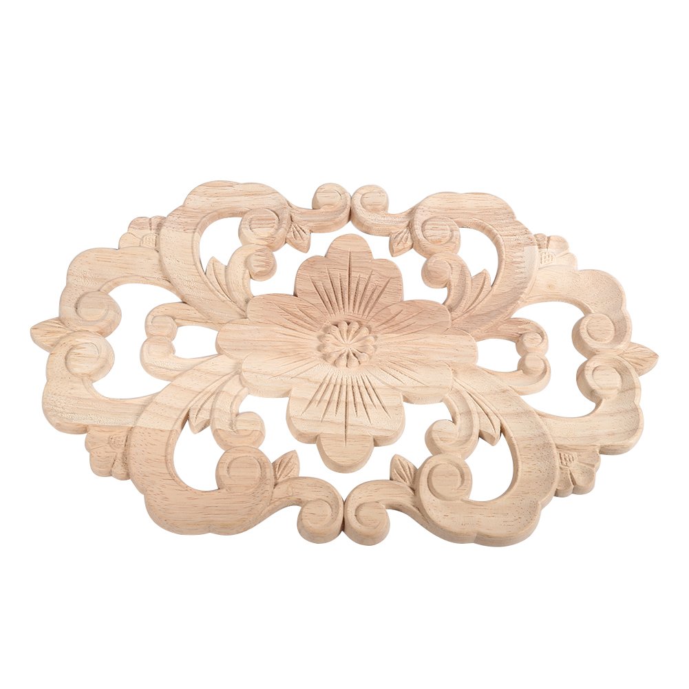 Wood Carved Onlay Applique Unpainted Frame Door Decor