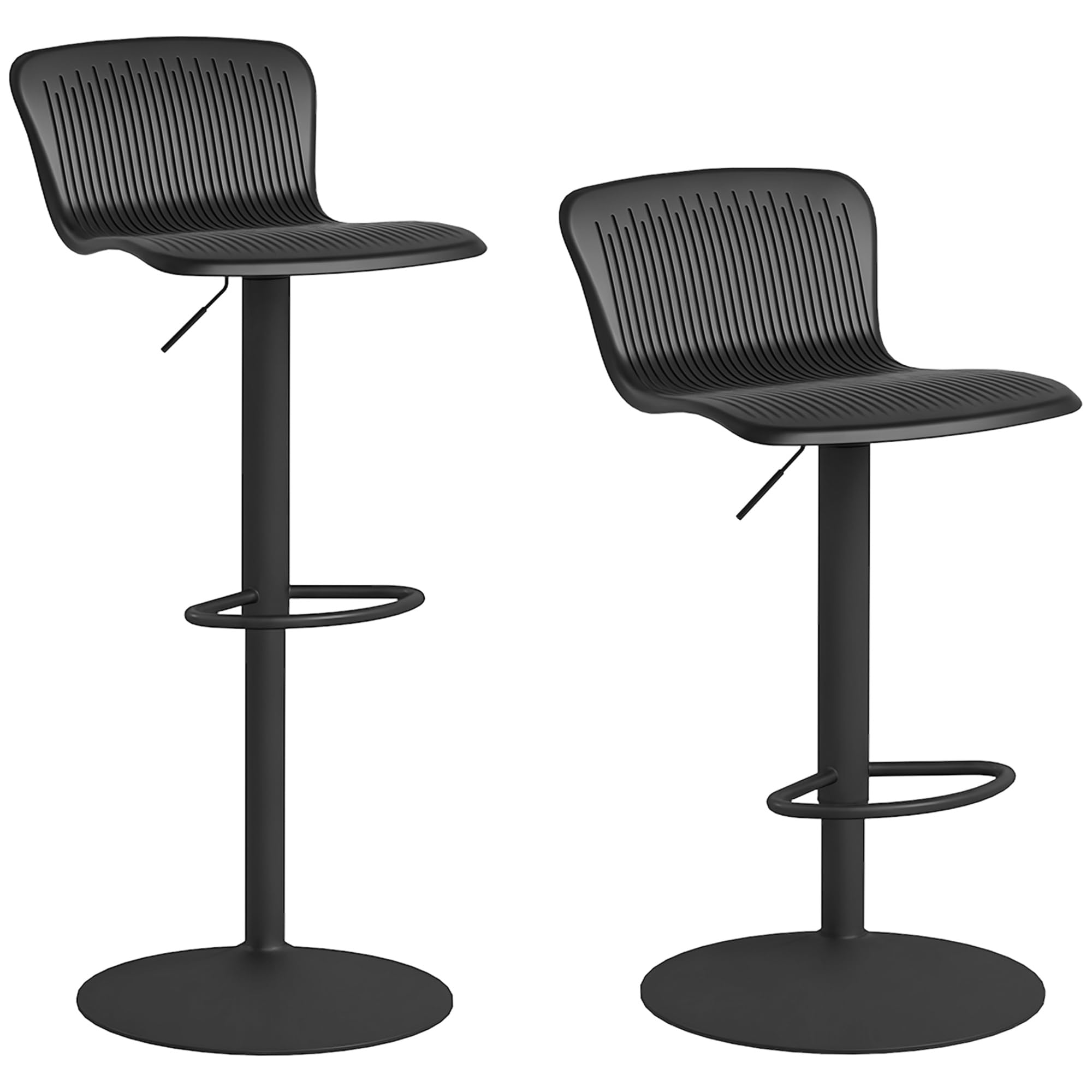 HOMCOM Conjunto de 2 Taburetes Altos de Cocina Sillas Altas Giratorias con Respaldo y Altura Ajustable Carga 120 kg para Bar Salón Comedor Negro