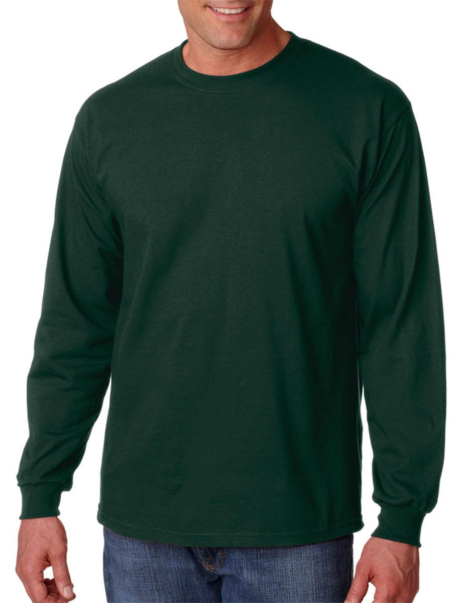 Gildan Plain Crew Neck Ultra Cotton Long Sleeve T-Shirt - Green - XL