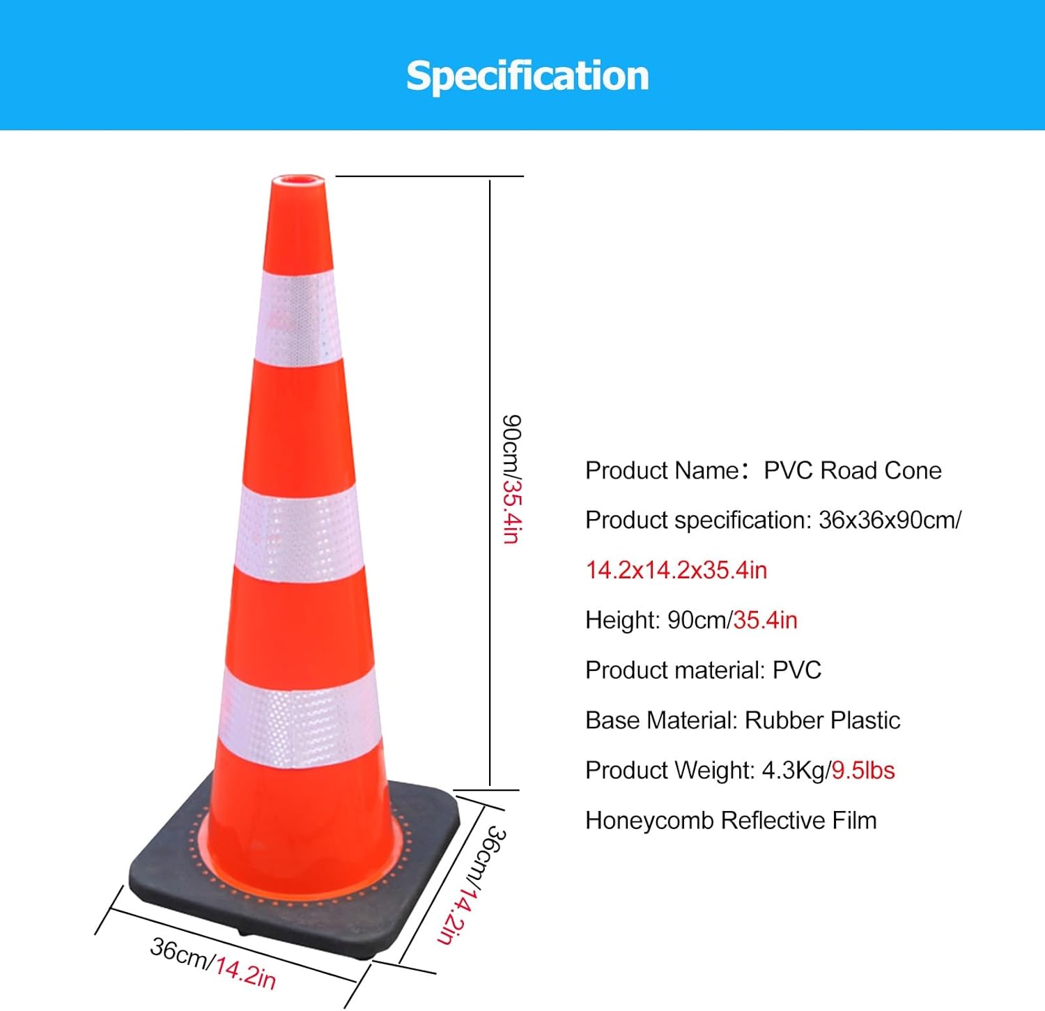 Driveway Safety Bollard, Detachable Base Flexible Plastic Reflective Traffic Delineator Post with Expansion Bolts for Parking/Crowd Control/Street Stanchion/Road Cones