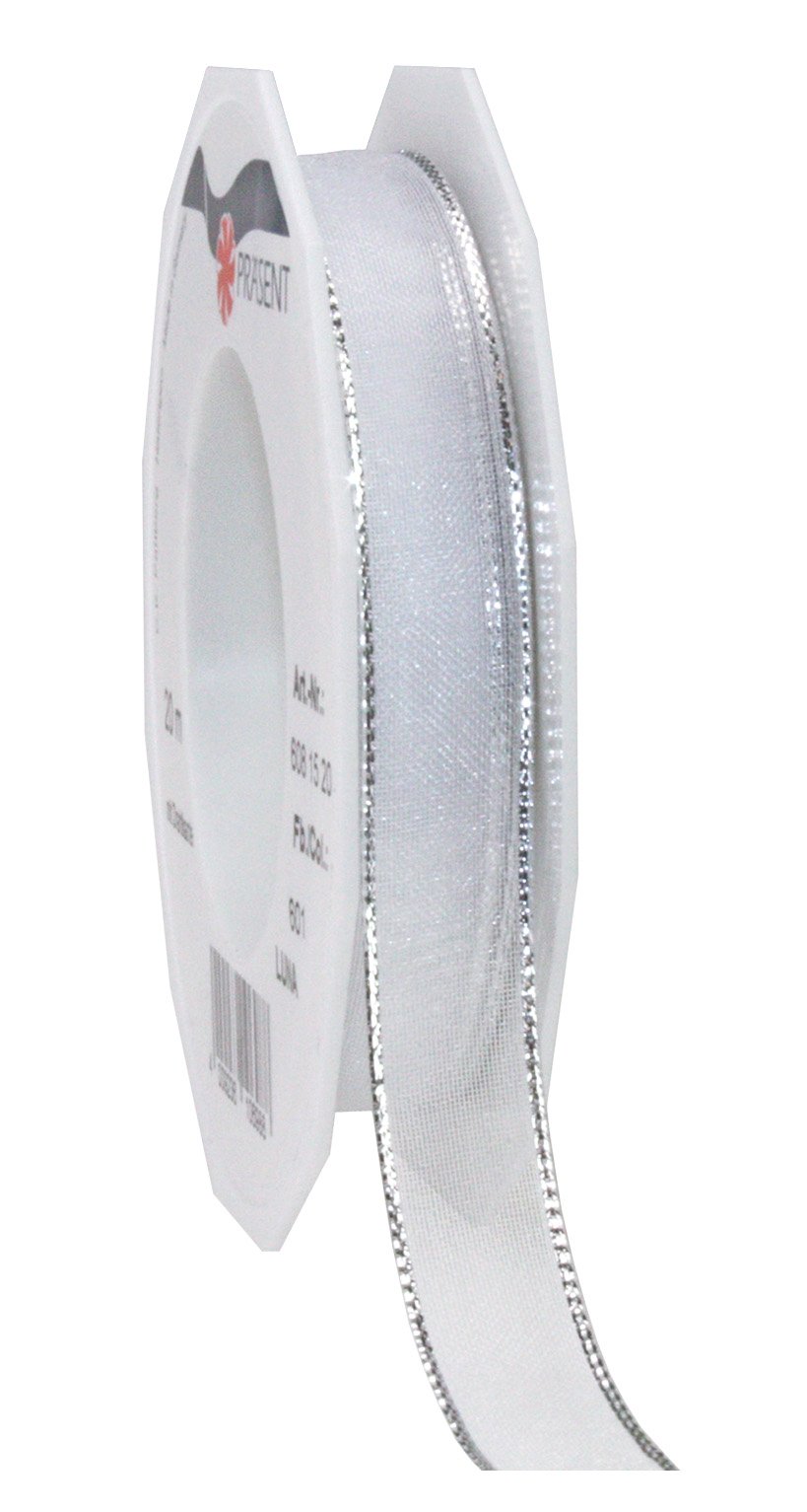 Präsent - Luna Organza wired edge Ribbon White 20-m-Roll 15 mm width, Raspberry, 15mm - 20m