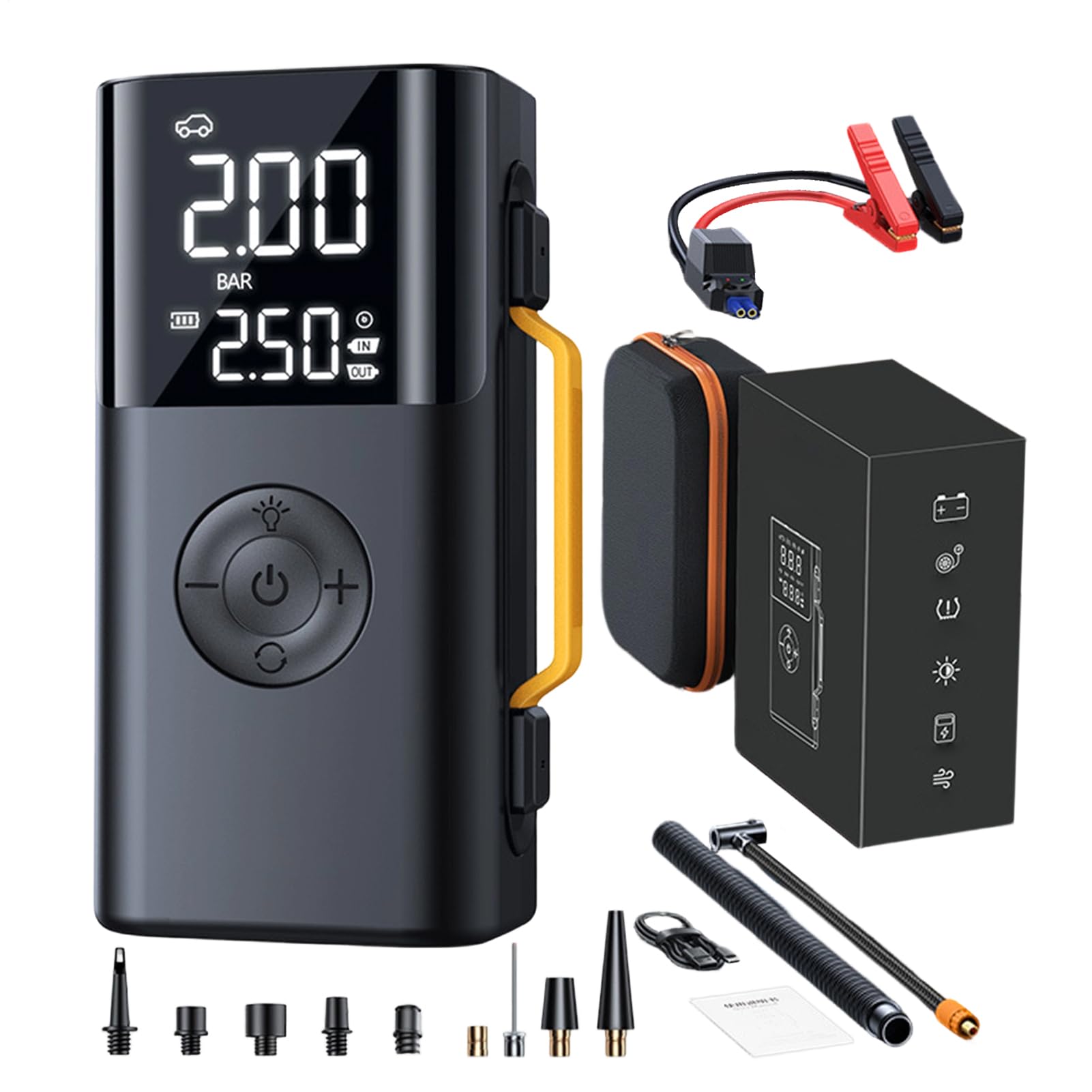 Avviatore per Auto con Compressore d'Aria Avviatore Portatile Ricaricabile | Pompa Per Pneumatici Con Display Digitale Per Viaggi Stradali Garage Auto E Motocicli