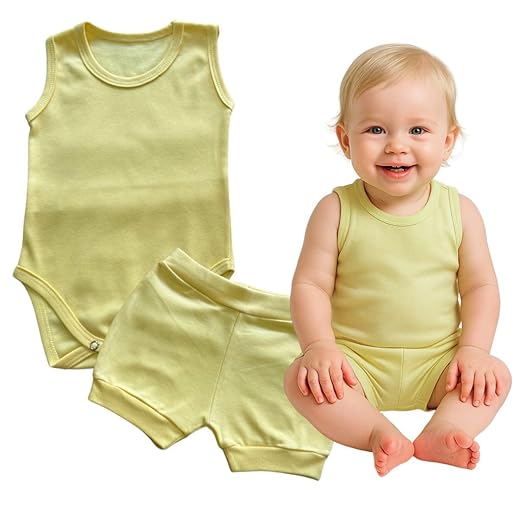 Conjunto com Regata e Shorts, Algodão Macio e Respirável, Cores Neutras para Meninos, Meninas, Unisex, 100% Algodão, Super Macio e Confortável Ideal para o Dia a Dia