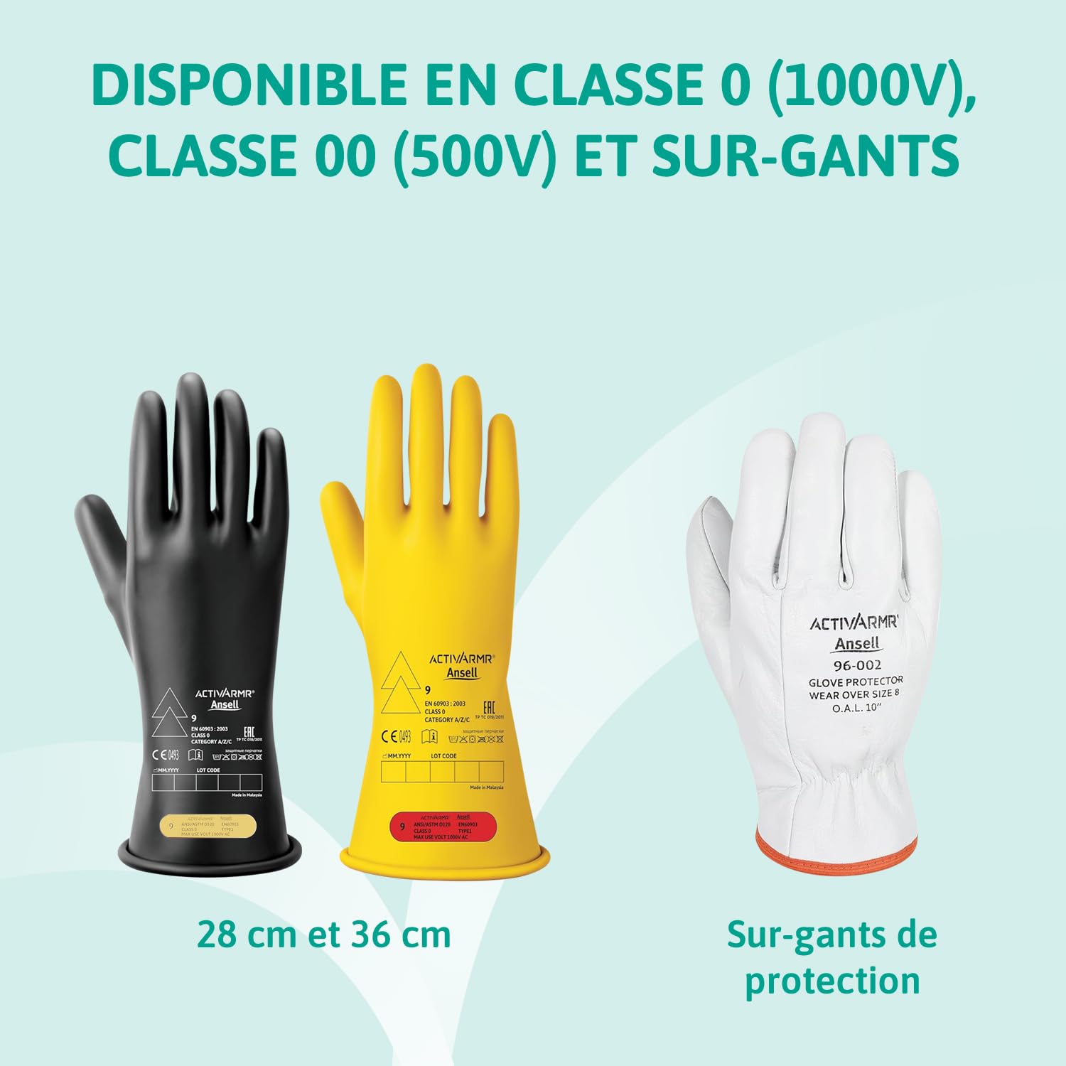 Ansell ActivArmr RIG011B, Gants de protection en caoutchouc, Gants latex noir flexibles et durables, Protection contre les éclairs d'arc, Gants électriciens, Gants de travail 2XL, Noir, 1 paire