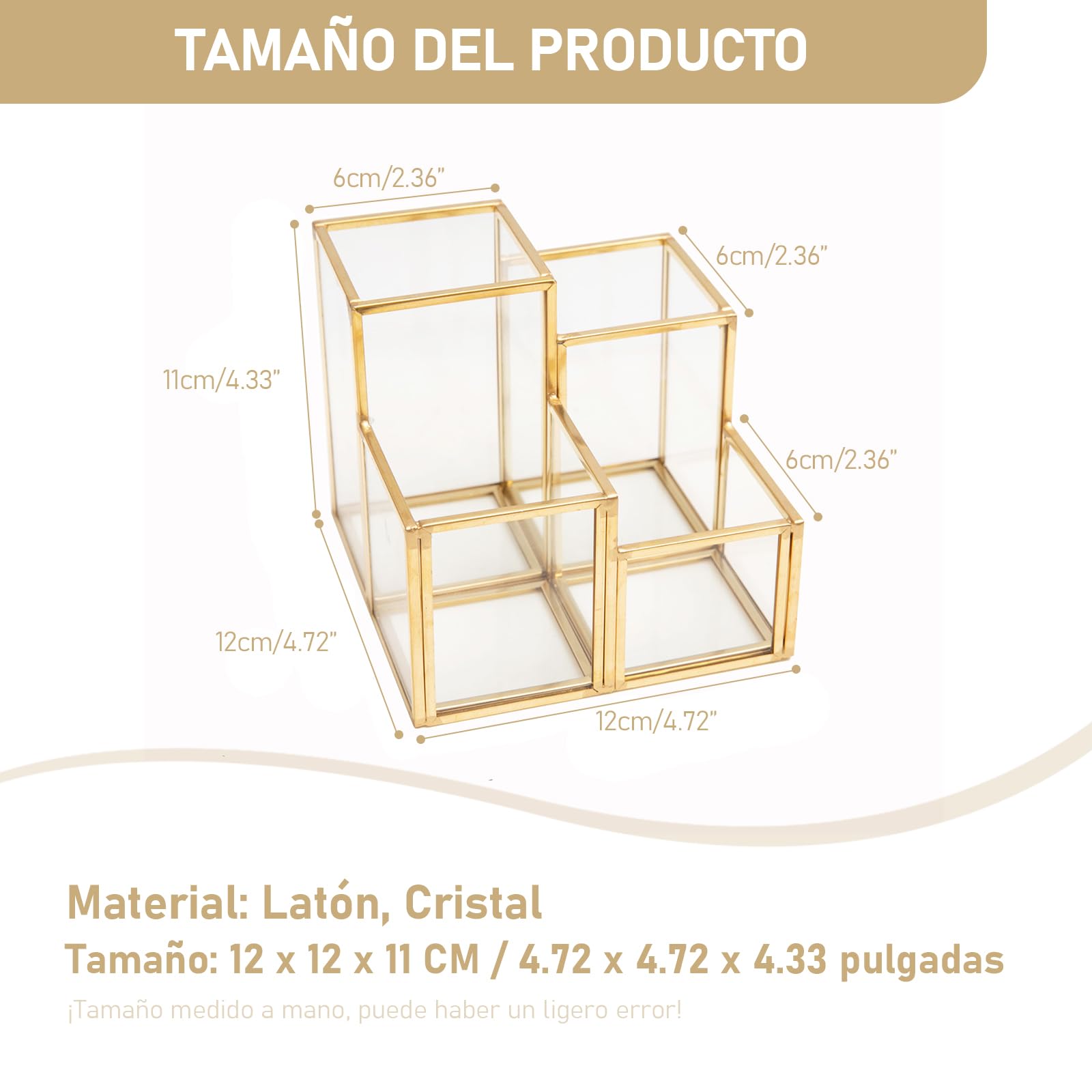 HARLIANGXY Soporte para Pinceles de Maquillaje, Organizador de Cosméticos con 4 Compartimentos, Porta Brochas de Maquillaje, Caja de Almacenamiento de Cosméticos para Tocador Dormitorio Baño, Dorado