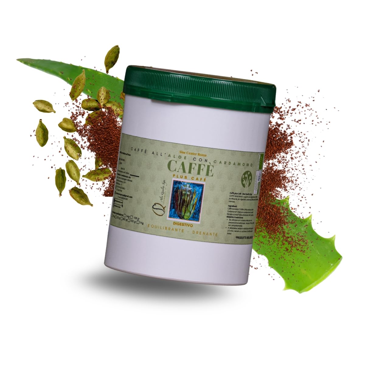 Aloe Center Café con Aloe y Cardamomo - Arábica 100% – Con extracto de Aloe arborescens, 400 g para 110 tazas – Café natural gourmet para cafetera moka clásica, calidad prémium
