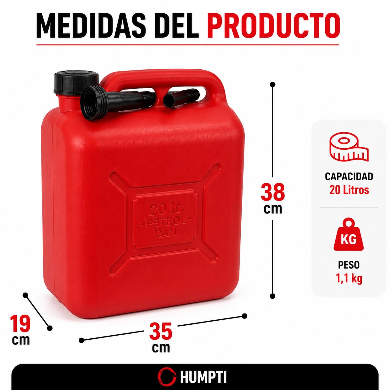 Garrafa Gasolina 20L Homologada Pack de 6 - Bidón Combustible Plástico con Visor de Nivel - Bidones para Gasolina y Gasoil Homologados 120 Litros - Rojo