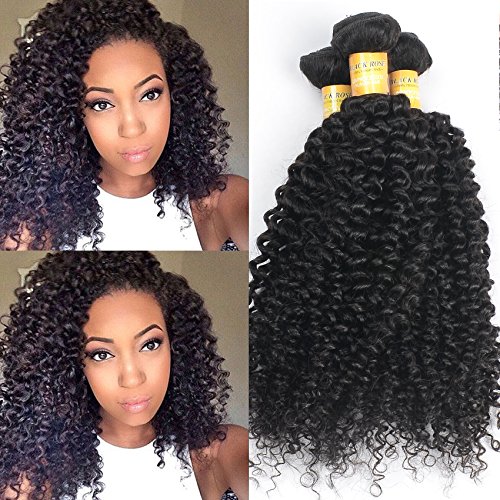 Black Rose Hair Products Brazilian Curly Virgin Hair Weave 3 Bundles Unprocessed Human Hair Extensions Natural Color Can Be Dyed and Bleached Tangle Free (8 10 12inches,Total 150g)