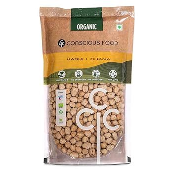 Conscious Food Organic Kabuli Chana | 500g | Certified Organic | Unpolished | Garbanzo Beans, Choley, Chickpeas - image, photos