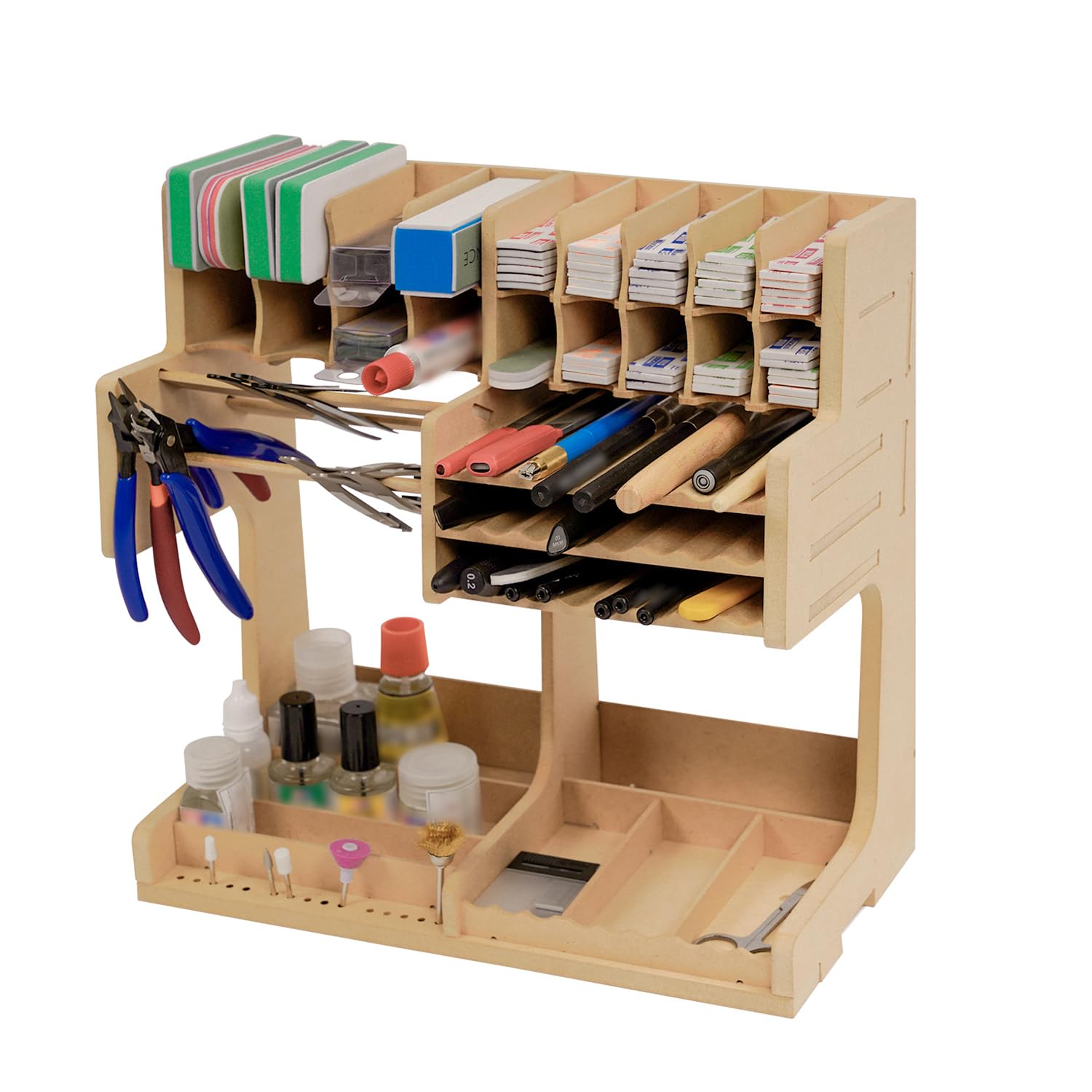 Supporto per kit di modelli in legno con materiale MDF, supporto per vernice, portacacciavite/pennello, per vernici e utensili Tamiya, GK1