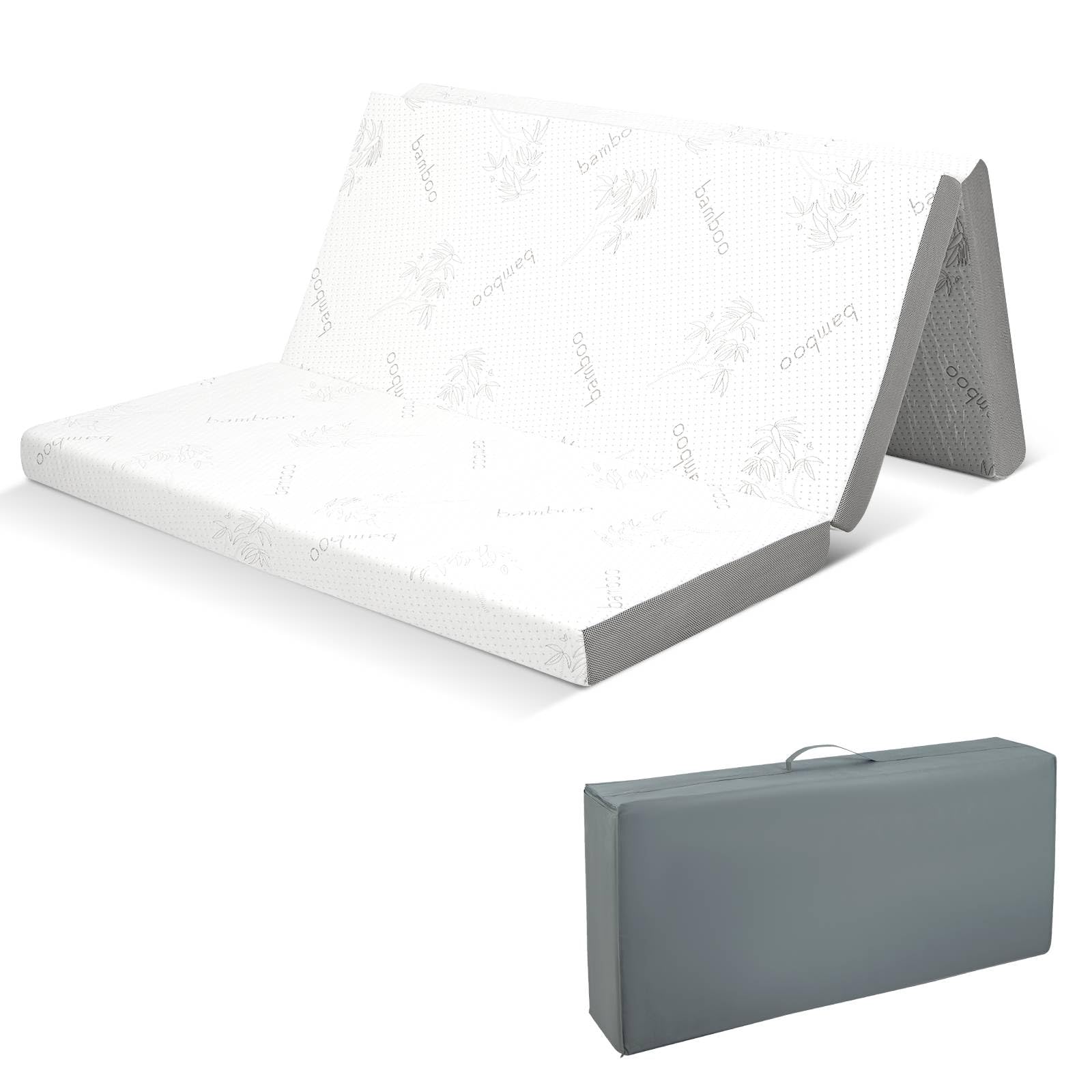 RELAX4LIFE 10cm Folding Mattress, Gel Memory Foam Tri-fold Mattress with Bamboo Charcoal Fibre Cover & Mesh Border Fabric, Medium Firm Floor Mattress Topper for Travel (Double, 190 x 135 x 10cm)
