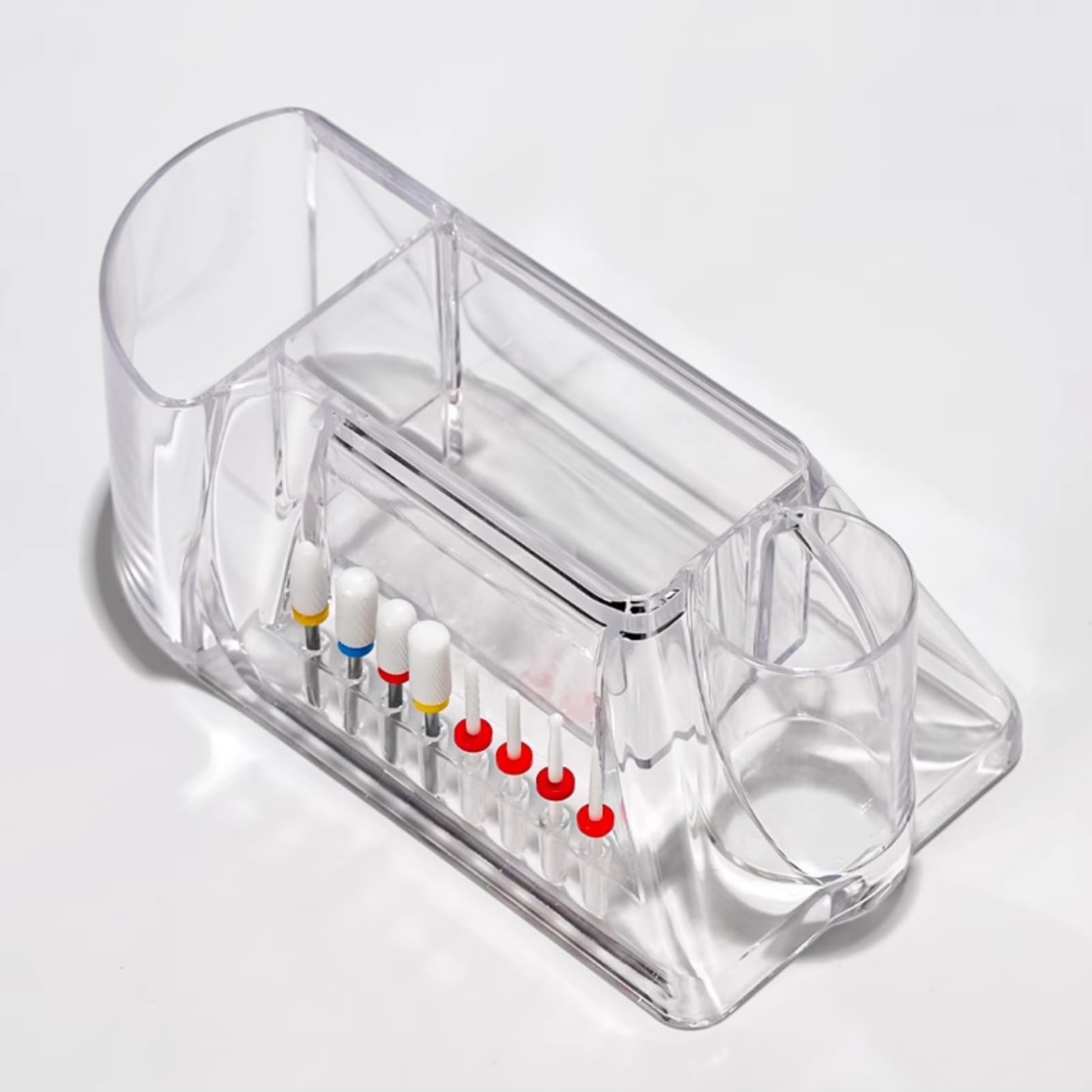 Saluaqui Nail Drill Bits Holder, Nail Drill Machine & Bits Manicure Tools Storage Box with 8 Holes, Transparent Professional Nail Drill Stand Holder Organizer, Nail Drill Tool Displayer Holder Case