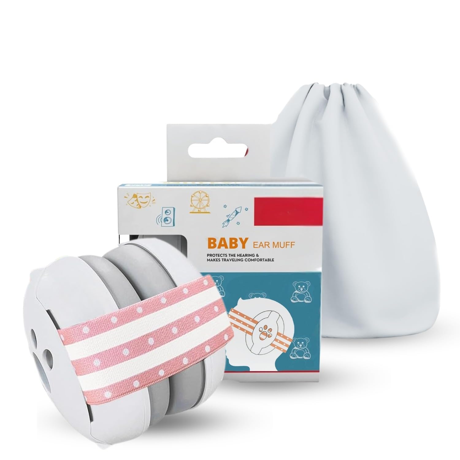 YomauiYee Baby Earmuffs,Bear Infant Headphones Noise Cancelling Baby Ear Protection with Adjustable Headband Sound Proof Headphones, Travel Essentials for Travel-image-45