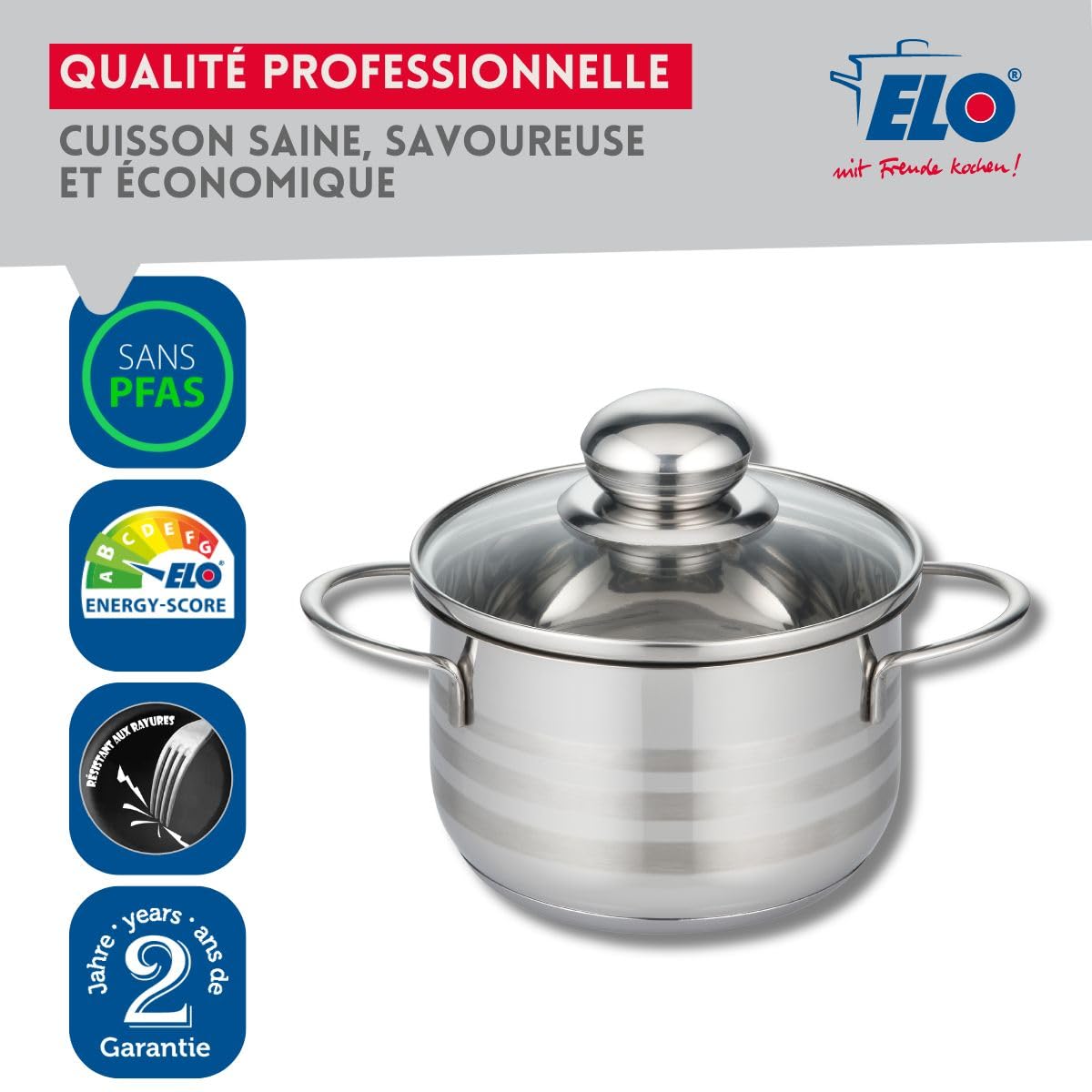 パスタ鍋 GASTRO LINE ELO germany ELO Stainless Steel Cooking Pot 14 cm, 1.1 Litre, Grey 2