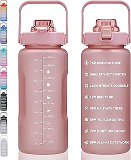 64oz,100oz,128oz Large Motivational Water Bottle with Time Marker, Leakproof & BPA Free Half Gallon/1 Gallon Big Water Bottle with Straw & Handle Tritan Frosted Water Jug for Gym,Fitness,Outdoor Sports