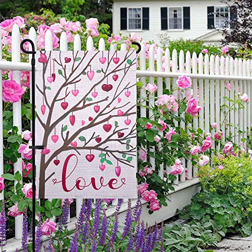 Valentines Day Garden Flag, Esttop 12×18 Inch Double Sided Vertical Love Heart Tree Yard Flag, Farmhouse Rustic Valentines Day Decor For Outdoor #TOP5