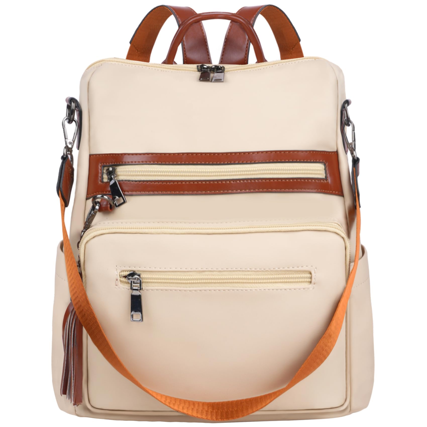 Bolso Mochila de Mujer Cuero Sintético Bolsa de viaje Bolso de Hombro Bolso Escolar de Cremalleras con Bolsillos Laterales con Borlas Viajes