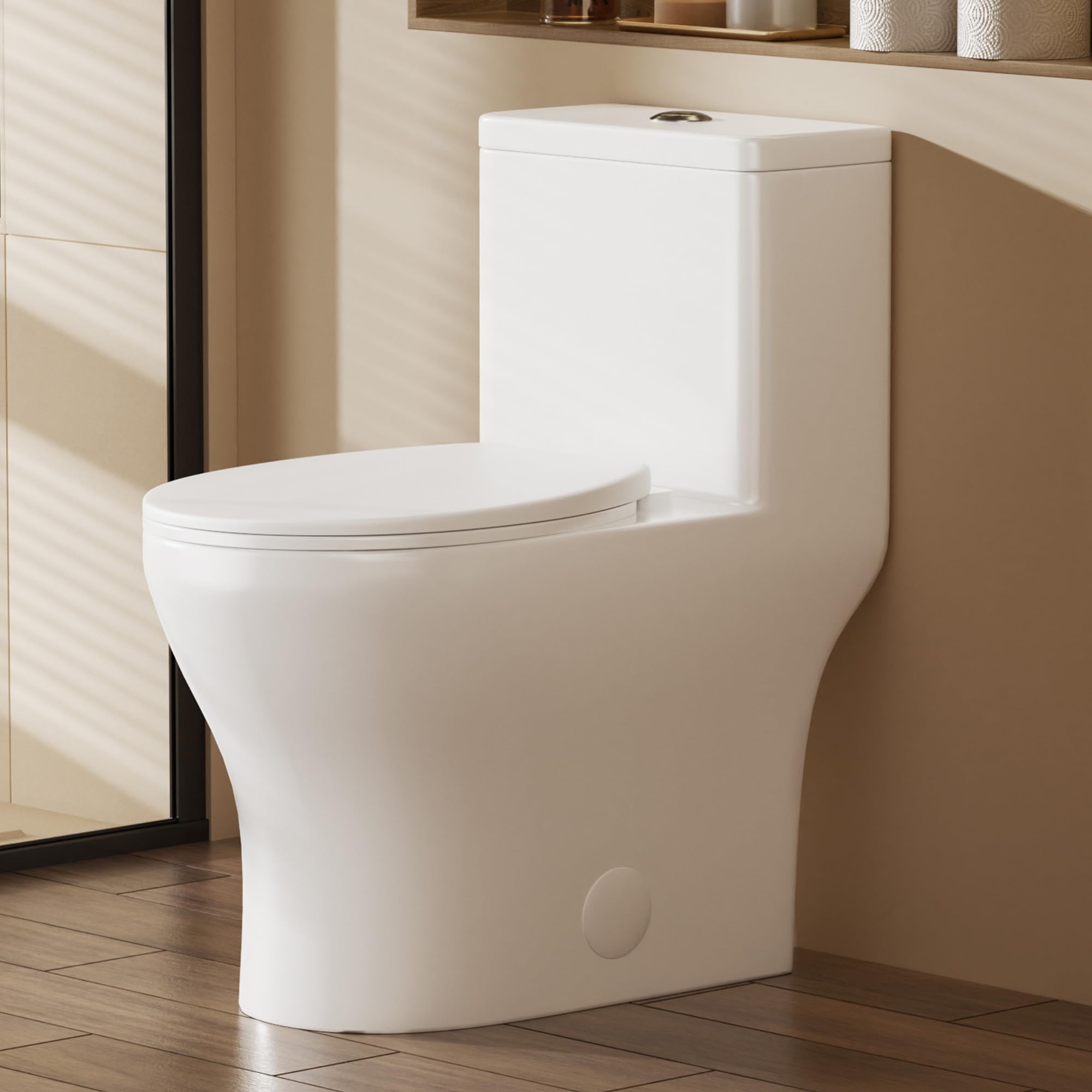 CANEST One Piece Toilet with ADA Comfort Chair Height 17", MAP 1000g and 1.28 GPF Single Flush, 12" Rough-in Toilet with Soft Close Seat, Easy Clean Compact Toilet (TD-001)