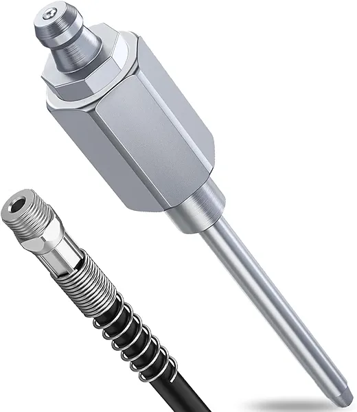 Alrhipvm Grease Needle Nozzle, Grease Gun Tips, Grease Fittings Narrow Needle Greaser Dispenser Adapter with 1/8 Inch NPT Threads, plus Grease Gun Hose 12” Extension