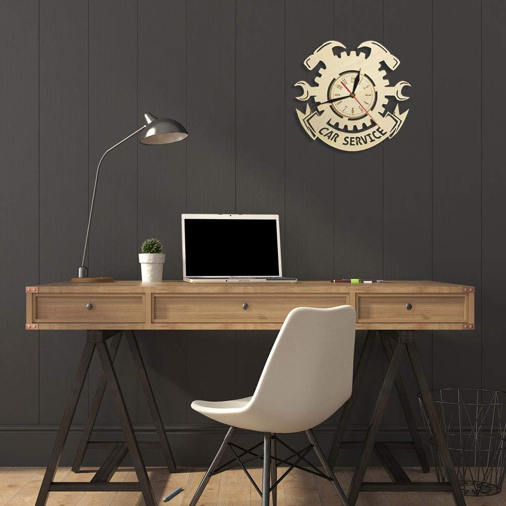 The Geeky Days Car Service Auto Repair Silent Wall Clock Garage Wall Decor Wood Wooden Wall Clock Garage Tools Tire Wrench Wall Sign Mechanic Gifts