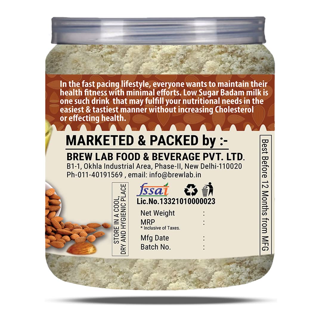 Brew Lab Instant Low Sugar Badam Milk Powder || with Kesar and Real Badam Pieces || 250gm 1