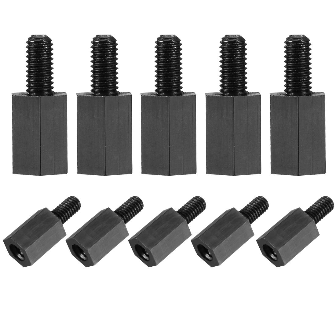 uxcell 100pcs M3 8+6mm Male Female Thread Nylon Hex Standoff Spacer Screws PCB Pillar Black-image-15
