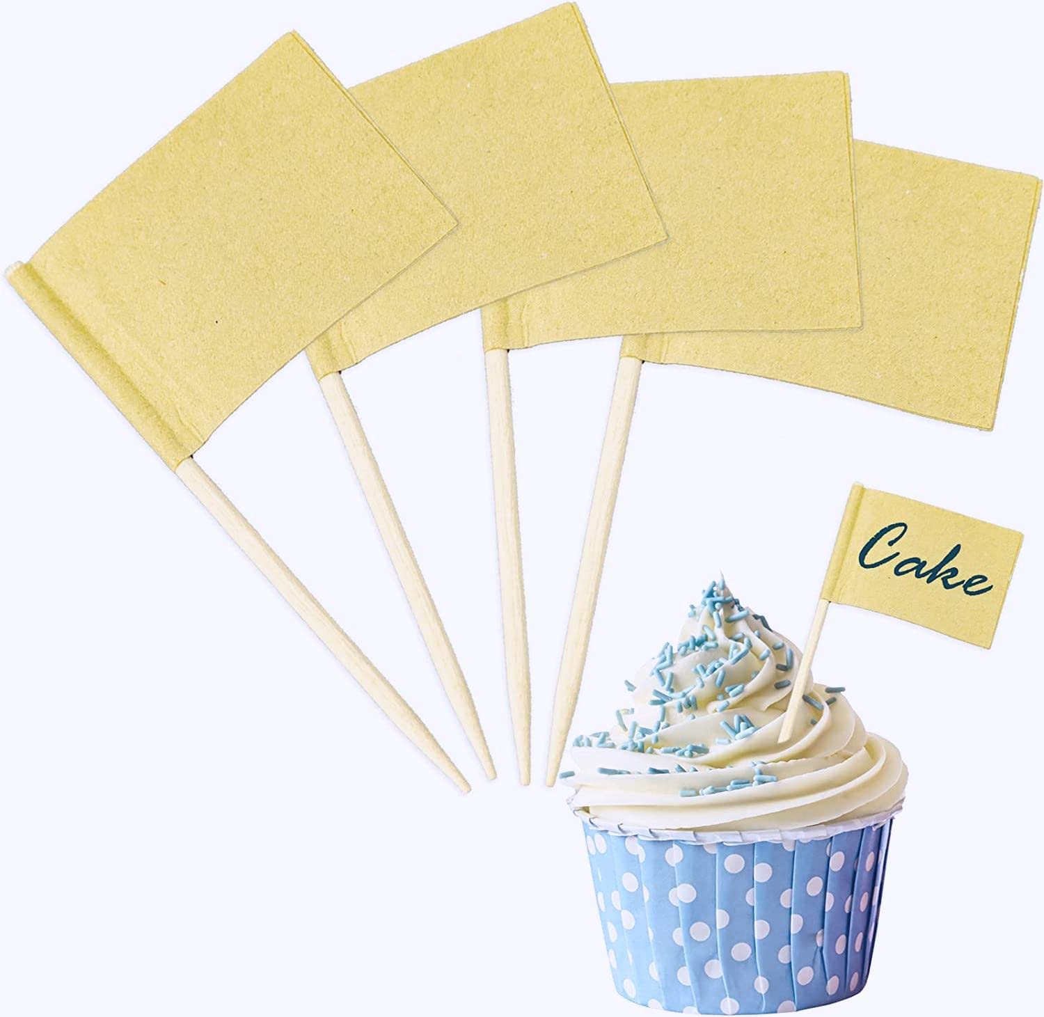 100PCS Blank Toothpick Flags Kraft Paper Food Labels (3.5 * 2.5cm) Fruit Picks for Party Food, Cheese Plate & Cupcake Toppers, Cheese Label, Baby Shower Names, Fruit Salad Cocktail Sticks(Kraft Paper)